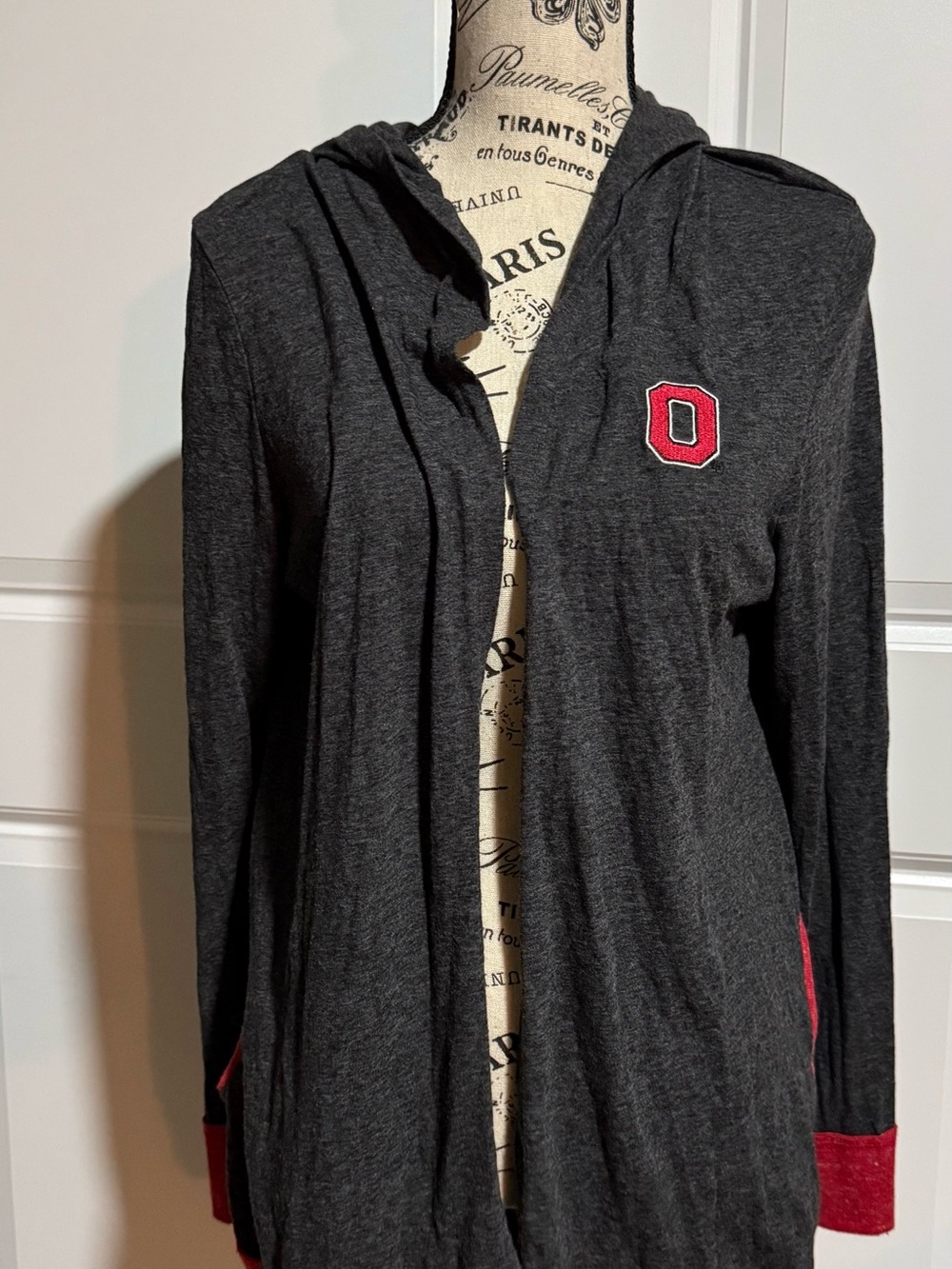 Ohio State Colosseum Dark Gray Hooded Cardigan with Red Accents